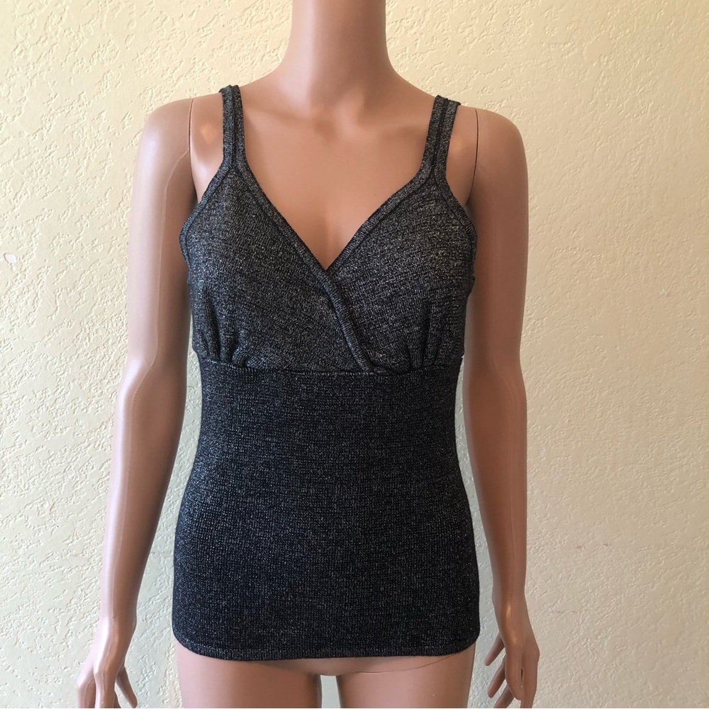 MKM Designs Women’s Size M Sleeveless Black Sequenced Sparkly Dress Shirt Elasti